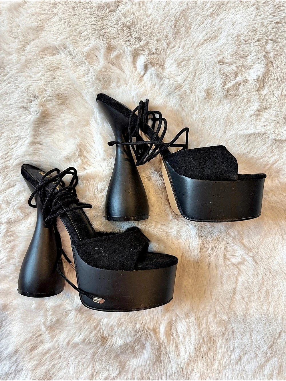 Black Lace-Up Platform Heels